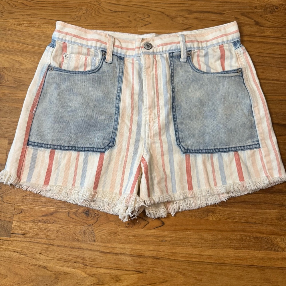 American Eagle Flag Striped Jean Shorts Women’s 10 Patriotic
